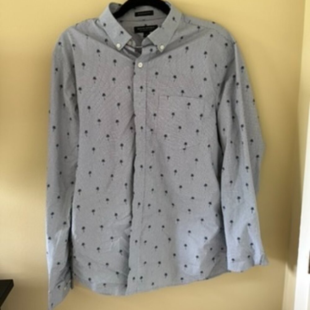 Banana Republic Slim Flex Fit Tech Stretch Cotton Palm Tree Shirt Size M